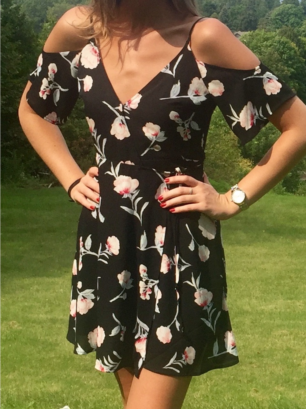 LUSH - Off The Shoulder Floral Wrap Mini Dress - Size Small